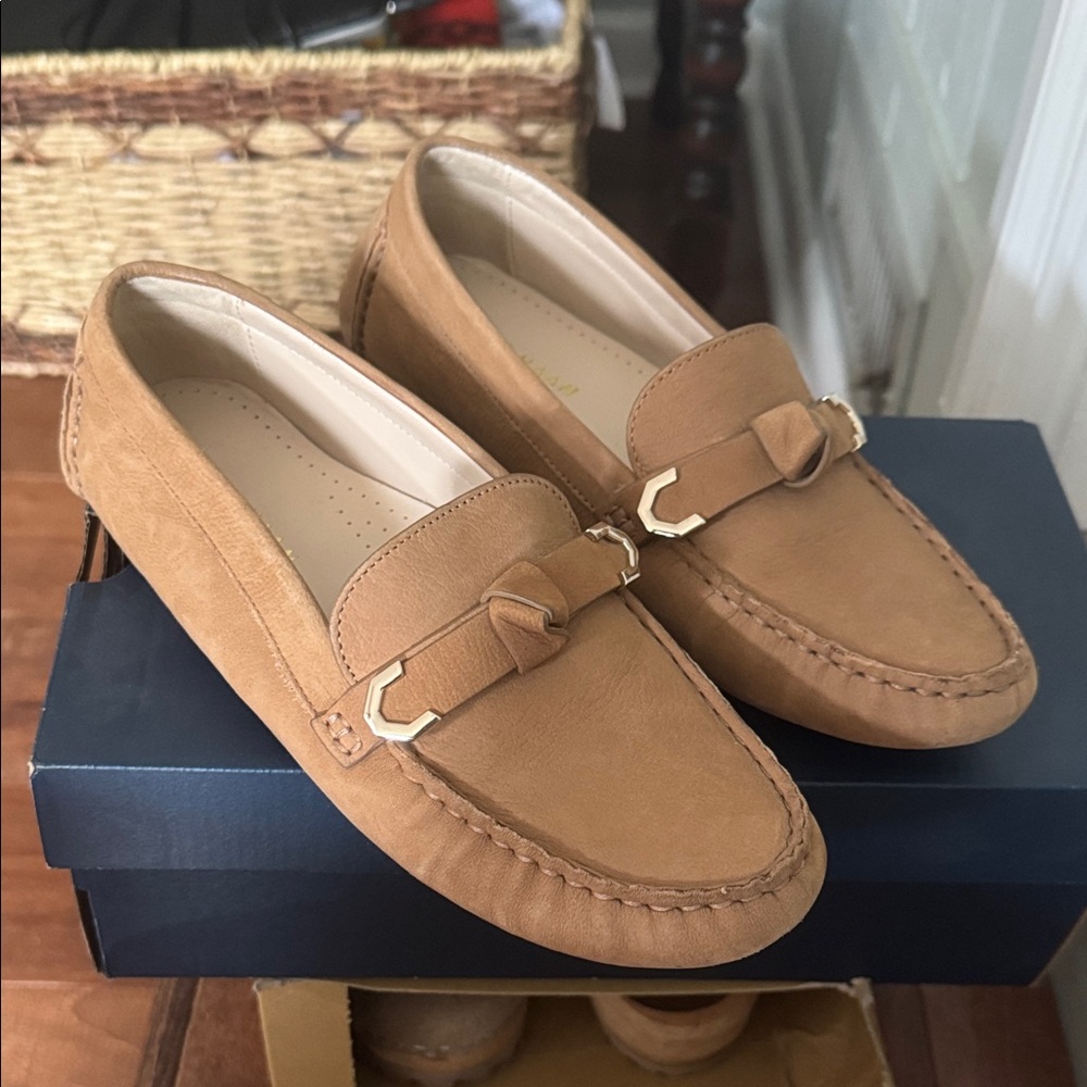 Cole Haan Brown Leather Loafers with Gold Detail